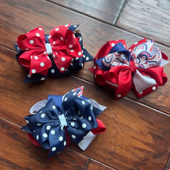 BuggaBooBows Double Stack Octopus Style 6" Patriotic Bundle Polka Dots Rainbows - Picture 5 of 5